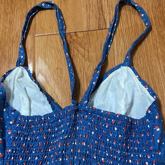 Women's Hollister Blue Polka Dot Summer Dress w/ Pockets and Scrunched Back - Picture 9 of 10